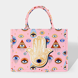 Evil Eye Hamsa Hand Printed Tote Bag