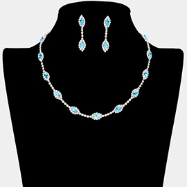 CZ Marquise Stone Pointed Rhinestone Paved Station Necklace