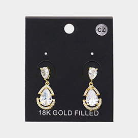 18K Gold Filled CZ Teardrop Stone Dangle Earrings