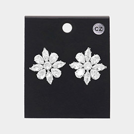CZ Stone Embellished Flower Stud Earrings