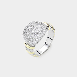 CZ Stone Paved Dome Two Tone Ring