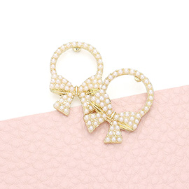 Pearl Embellished Bow Stud Earrings