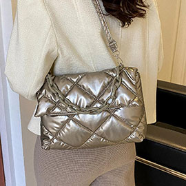 Metallic Quilted Padded Flap Shoulder Bag / Crossbody Bag