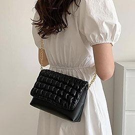 Faux Leather Quilted Padded Crossbody Bag