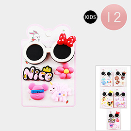 12 SET OF 5 - Kids Bow Sunglasses Animal Flower Message Food Charm Pointed Hair Band Sets