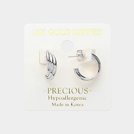 14K White Gold Dipped Triple Layered Metal Hoop Earrings