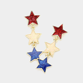 American USA Colored Star Link Dropdown Earrings