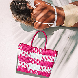 Basket Weave Checkered Hand Bag / Tote Bag