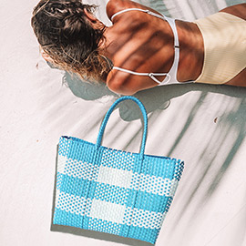 Basket Weave Checkered Hand Bag / Tote Bag