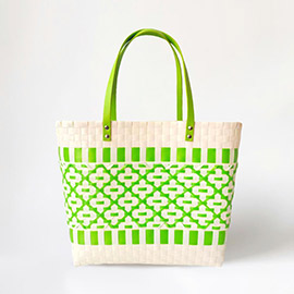 Quatrefoil Patterned Basket Weave Tote Bag / Shoulder Bag