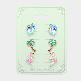 3PAIRS - Shoes Palm Tree Flamingo Stud Earrings Set