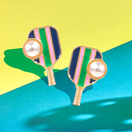 Pearl Pointed Pickleball Racket Stud Earrings
