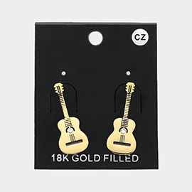 18K Gold Filled CZ Stone Pointed Guitar Plate Earrings