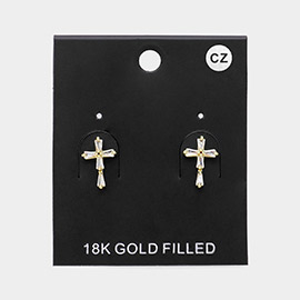 18K Gold Filled CZ Stone Embellished Cross Stud Earrings
