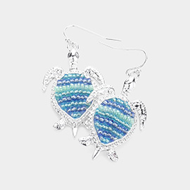 Beads Embellished Sea Turtle Dangle Earrings