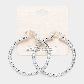 White Gold Dipped Textured Aluminum Pin Catch Hoop Earrings