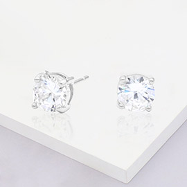 White Gold Dipped 6mm Round CZ Stone Stud Earrings