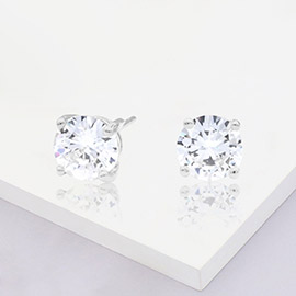 White Gold Dipped 7mm Round CZ Stone Stud Earrings