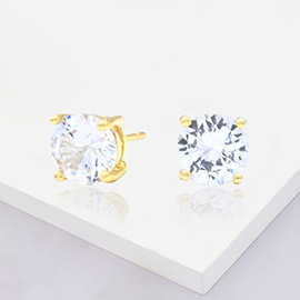Gold Dipped 8mm Round CZ Stone Stud Earrings