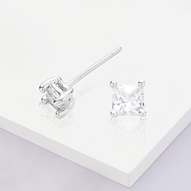 White Gold Dipped 3mm Square CZ Stone Stud Earrings
