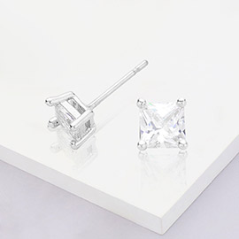 White Gold Dipped 4mm Square CZ Stone Stud Earrings