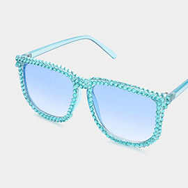 Bling Studded Rim Tinted Lens Oversized Square Wayfarer Sunglasses