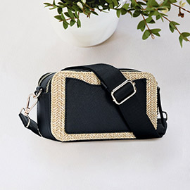 Faux Leather Pointed Straw Rectangular Crossbody Bag