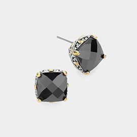 Square CZ Stone Cluster Stud Earrings