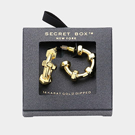SECRET BOX_14K Gold Dipped Textured Metal Hoop Earrings