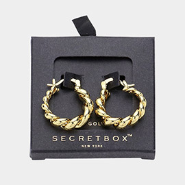 SECRET BOX_14K Gold Dipped Twisted Metal Hoop Pin Catch Earrings