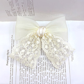 Flower Embroidered Lace Bow Barrette