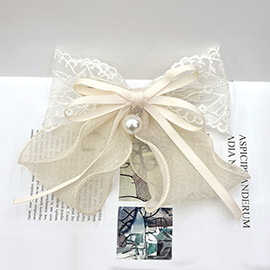 Pearl Pointed Flower Lace Chiffon Bow Barrette