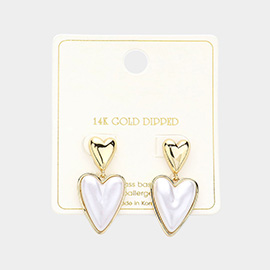 14K Gold Dipped Duo Loving Heart Dangle Earrings