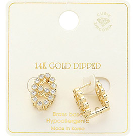 14K Gold Dipped CZ Stone Paved Bling Farandole Huggie Earrings