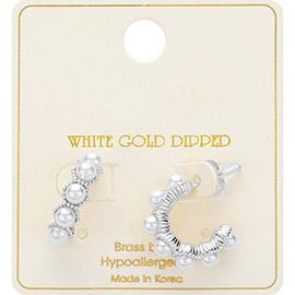White Gold Dipped Pearl Hoop Earrings