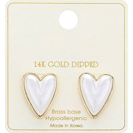 14K Gold Dipped  Pearl Heart Stud Earrings
