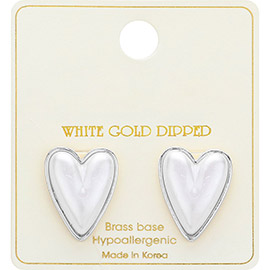 White Gold Dipped  Pearl Heart Stud Earrings