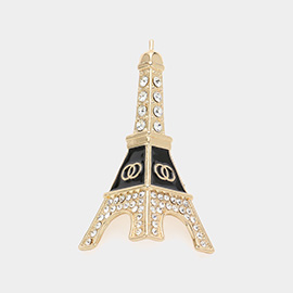 Stone Paved Eiffel Tower Pointed Pin Brooch