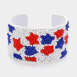 American USA Star Seed Beaded Cuff Bracelet