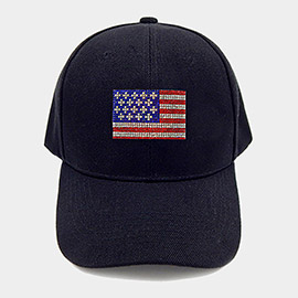 Bling Studded American USA Flag Pointed Baseball Cap
