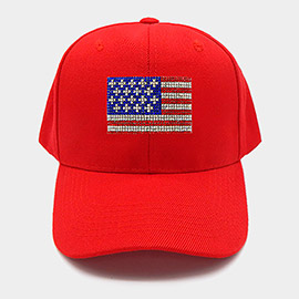 Bling Studded American USA Flag Pointed Baseball Cap