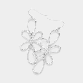 Textured Metal Wire Flower Dangle Earrings