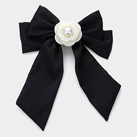 Pearl Pointed Flower Center Oversized Bow Barrette