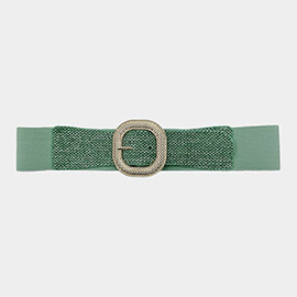 Textured Metal Buckle Accented Braided Elastic Belt