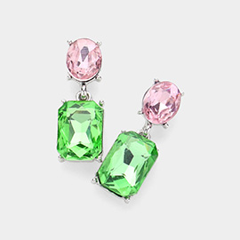 Square Stone Cluster Dangle Evening Earrings