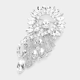 Marquise Stone Cluster Embellished Abstract Pin Brooch