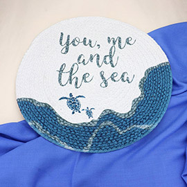 You, Me And The Sea Message Sea Turtle Printed Nautical Braided Round Potholder Trivet Placemat