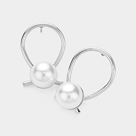 Abstract Metal Wire Pearl Earrings
