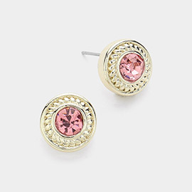 14K Gold Plated Stone Paved Round Stud Earrings