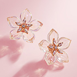 Marquise Stone Cluster Pointed Transparent Petal Flower Earrings